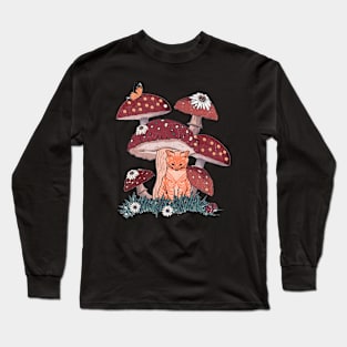 Cat and Mushroom Long Sleeve T-Shirt